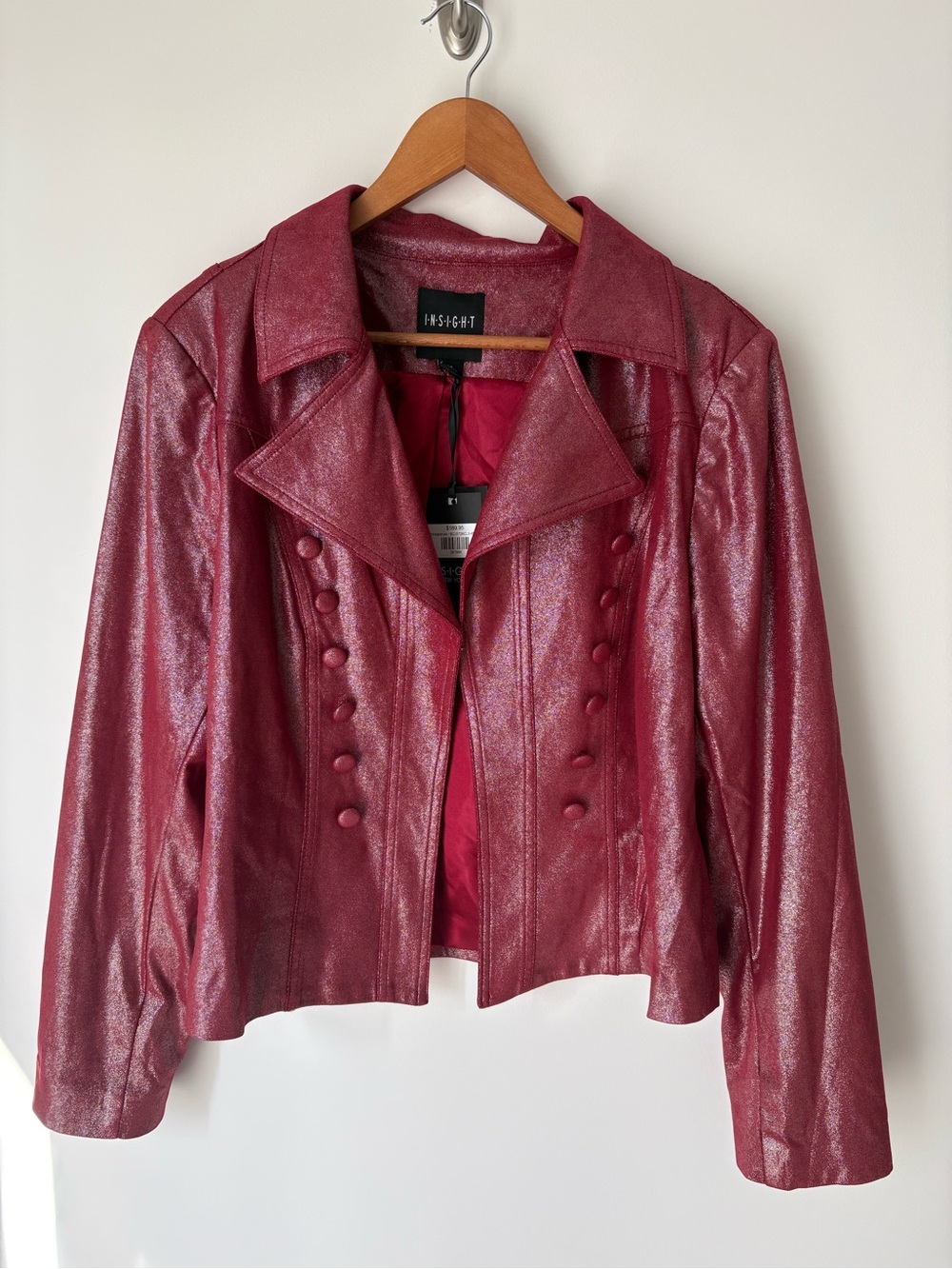 Insight Metallic Wine Leather Jacket with Hook Closure